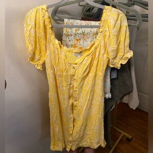 Lost + Wander Yellow Puff Sleeve Dress